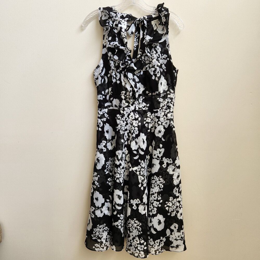 WHBM Dress Women's 6 Black White Floral Sheer Lined Chiffon Whimsigoth Boho Chic